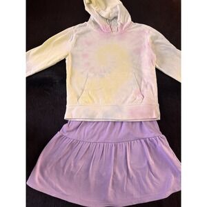 Girls Size 10-12 Sweater Hoodie & skirt Bundle 2 Pieces, Purple Tie Dye Yellow